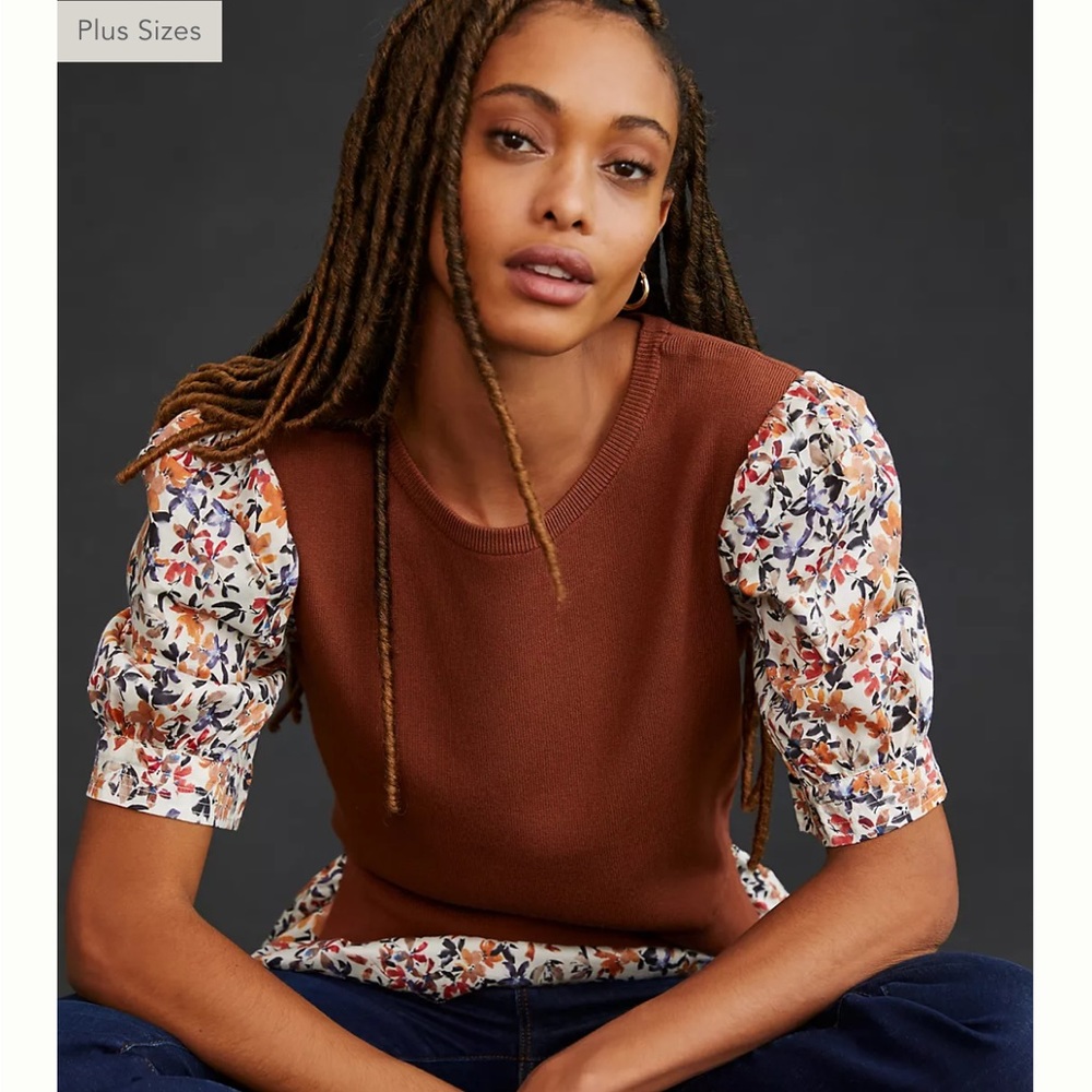 By Anthropologie Layered Poplin-Sleeve Sweater